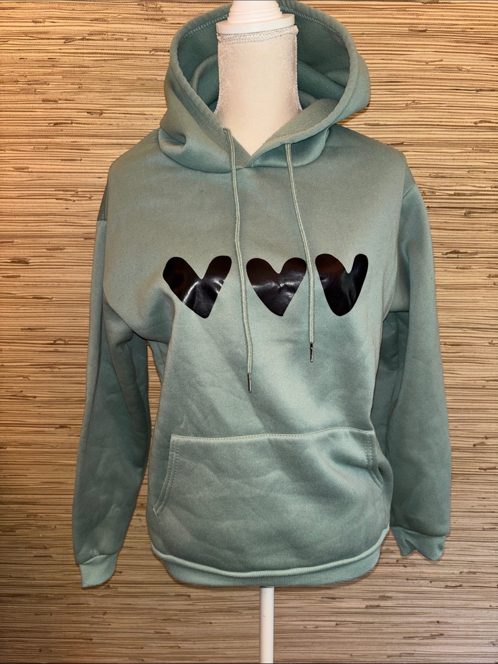 SHEIN medium Mint Green Scuba Hoodie with Black Heart Details